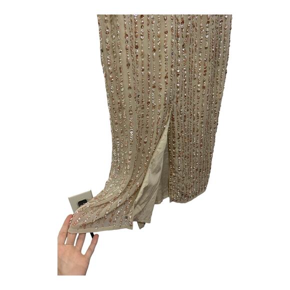 Mac Duggal 93606 Sequined Sleeveless V Neck Midi Sheath Dress Cocktail Nude Sz 6 - Picture 6 of 15